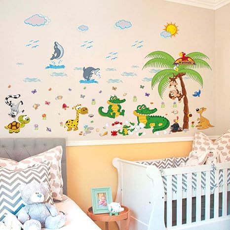 Amazon ウォールステッカー 赤ちゃんの子供の部屋の壁紙ハッピー小動物の背景の壁の装飾ウォールステッカーリビングルームの寝室のステッカー ウォールステッカー オンライン通販