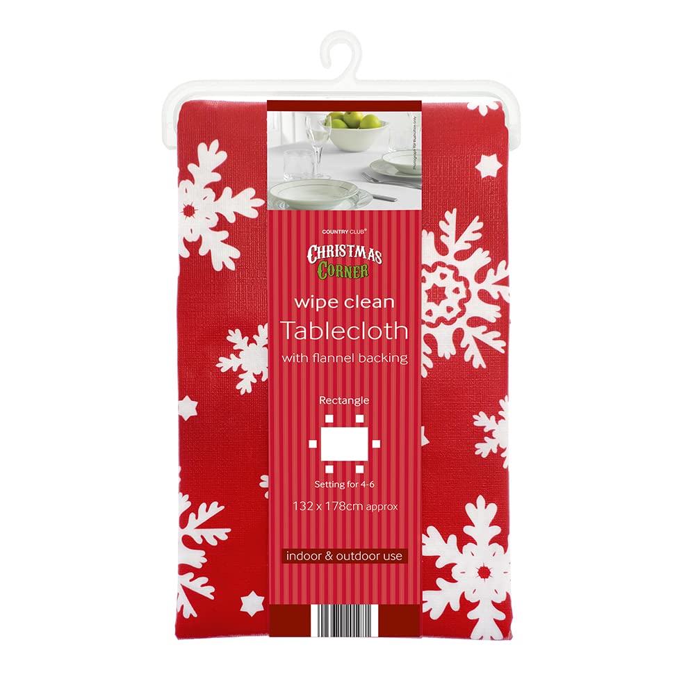 COUNTRY CLUB Wipe Clean Red Snowflake Tablecloth