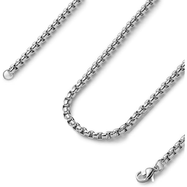 MOWOM Stainless Steel Cuban Link Chain Necklace - Silver/Gold/Black, Water Resistant, 4.0mm Wide, 16 Inches Long