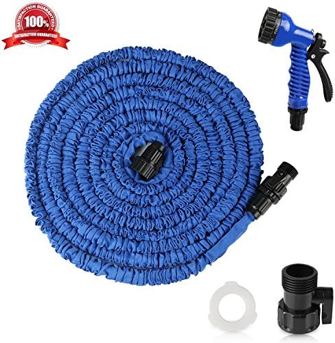 IEKA Expandable Garden Hose, 25FT Lightweight&amp;Strongest Flexible Expanding Garden Hose Kit, Heavy Duty Pressure Water Hose Satisfy For Car Wash,Cleaning, Lawn And All Watering Needs(Blue)