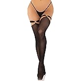 Leg Avenue womens Nylon Opaque Thigh Highs With Heart Garter Top Black One Size