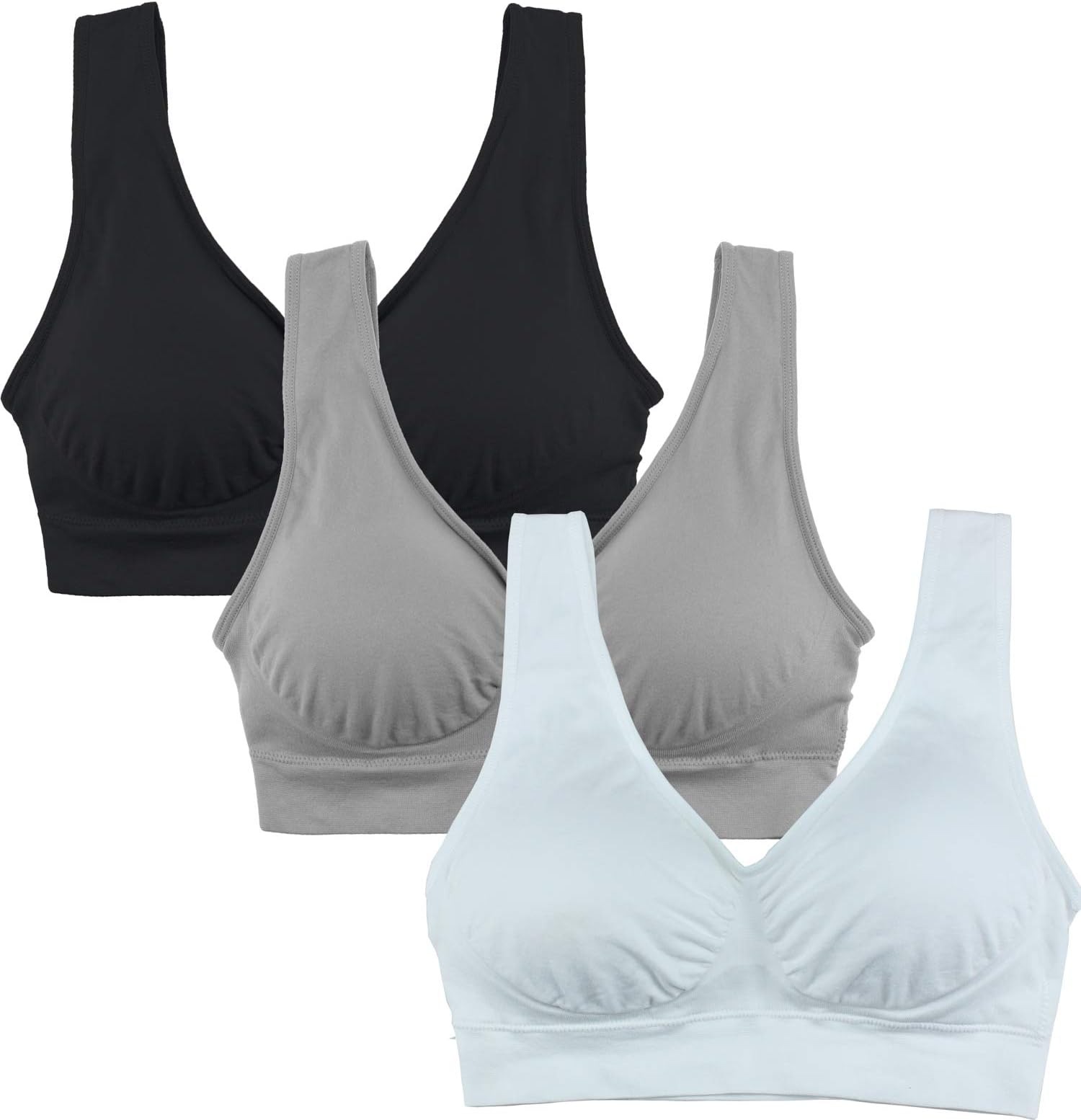 Cabales Women's 3-Pack Seamless Wireless Sports Bra with Removable Pads