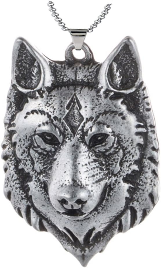 Mens Wolf Head Pendant Necklace Animal Power Norse Viking Amulet Arrow Headed Jewellery