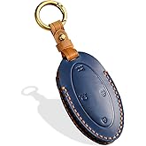 Aoocar Leather Key Fob Cover, Compatible with 2023 2024 2025 ， No Screw Design Key Holder Protector (7 Button, Blue)
