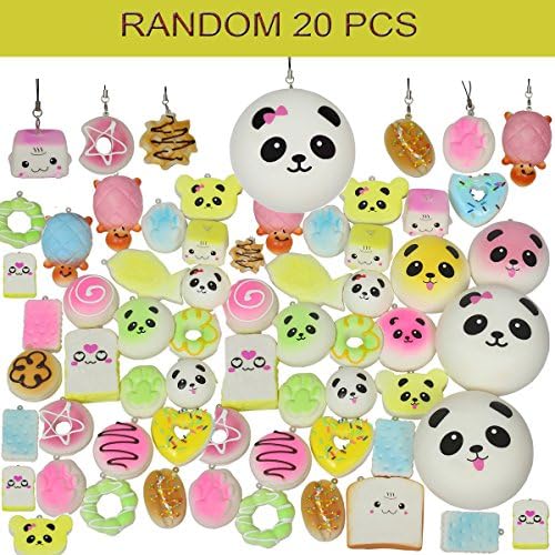 Squishy Toys Slow Rising Squishies 20 Pcs Random Packages –IFUNEYS Kawaii Giant Food Squishys - Jumbo Medium Mini Soft Panda Bread Buns Doughnuts – Phone Charms Key Chain Strap