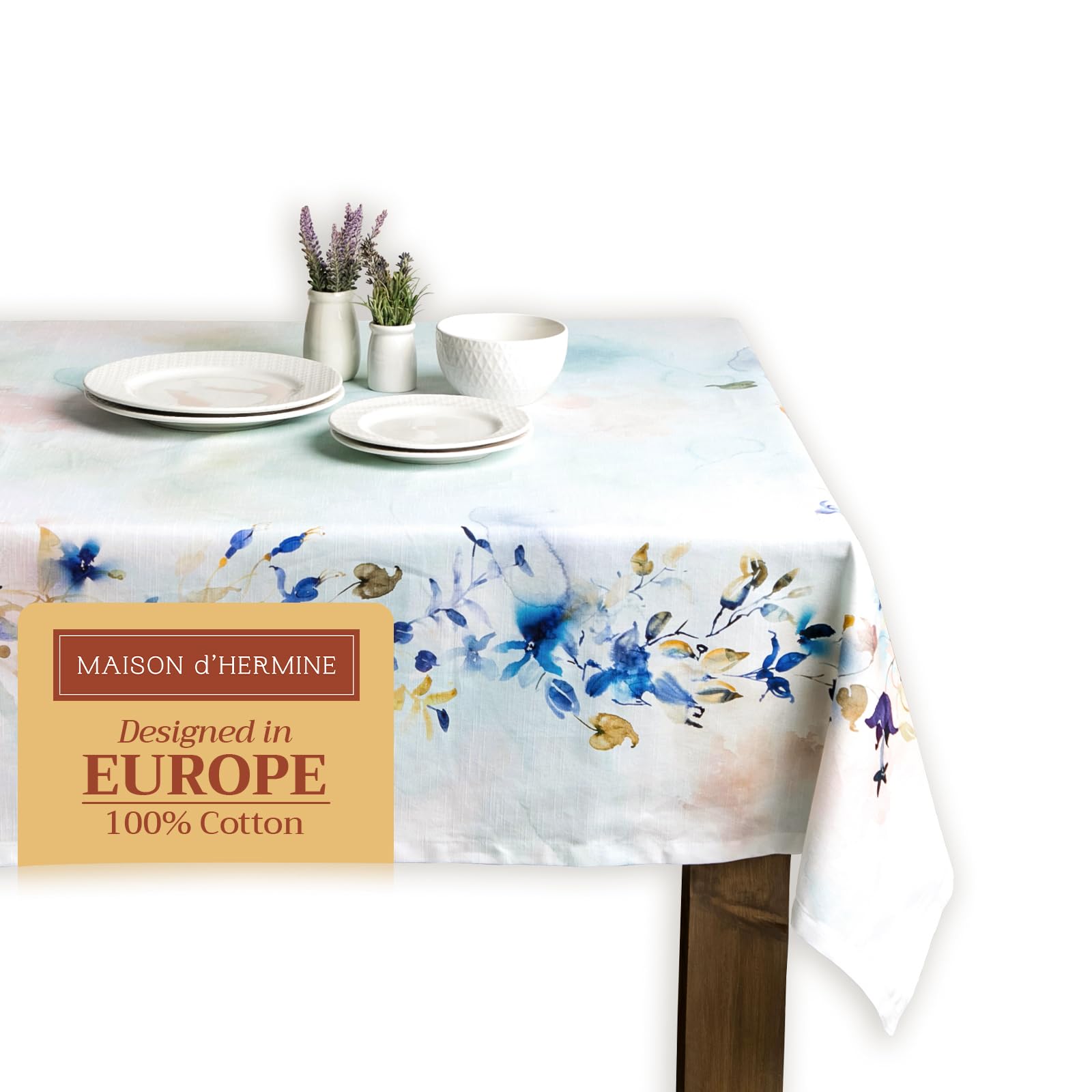 Maison d' Hermine Table Cloth Rectangle Table 100% Cotton 230 cm x 140 cm Tablecloth Reusable Everyday Use for Dining Farmhouse Home Party Festive Gifts for Mothers Day (Lazy Summer Days)