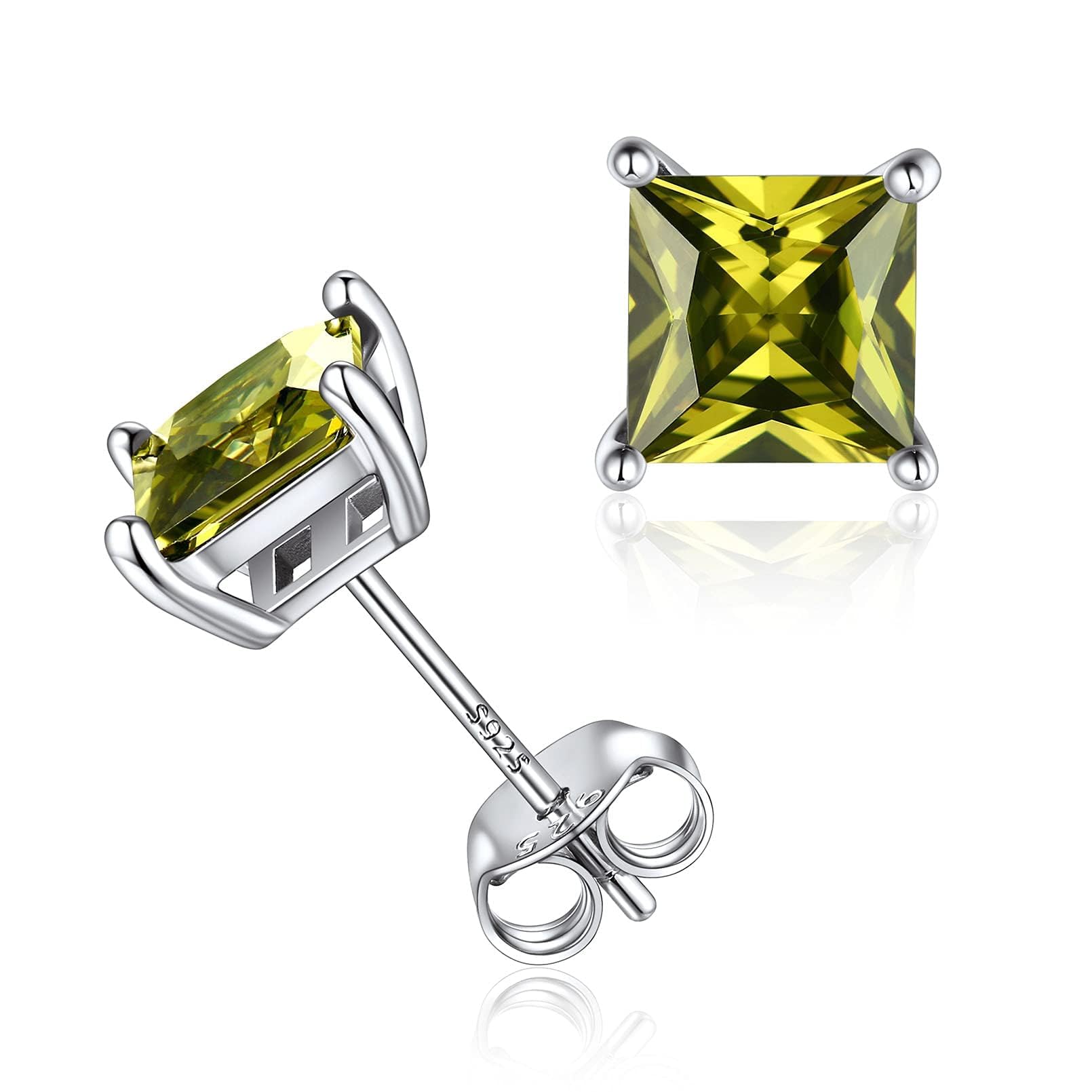 ChicSilver Sterling Silver August Birthstone Earring Studs for Women Teengirls Princess Cut Square Earrings Minimalist Jewelry