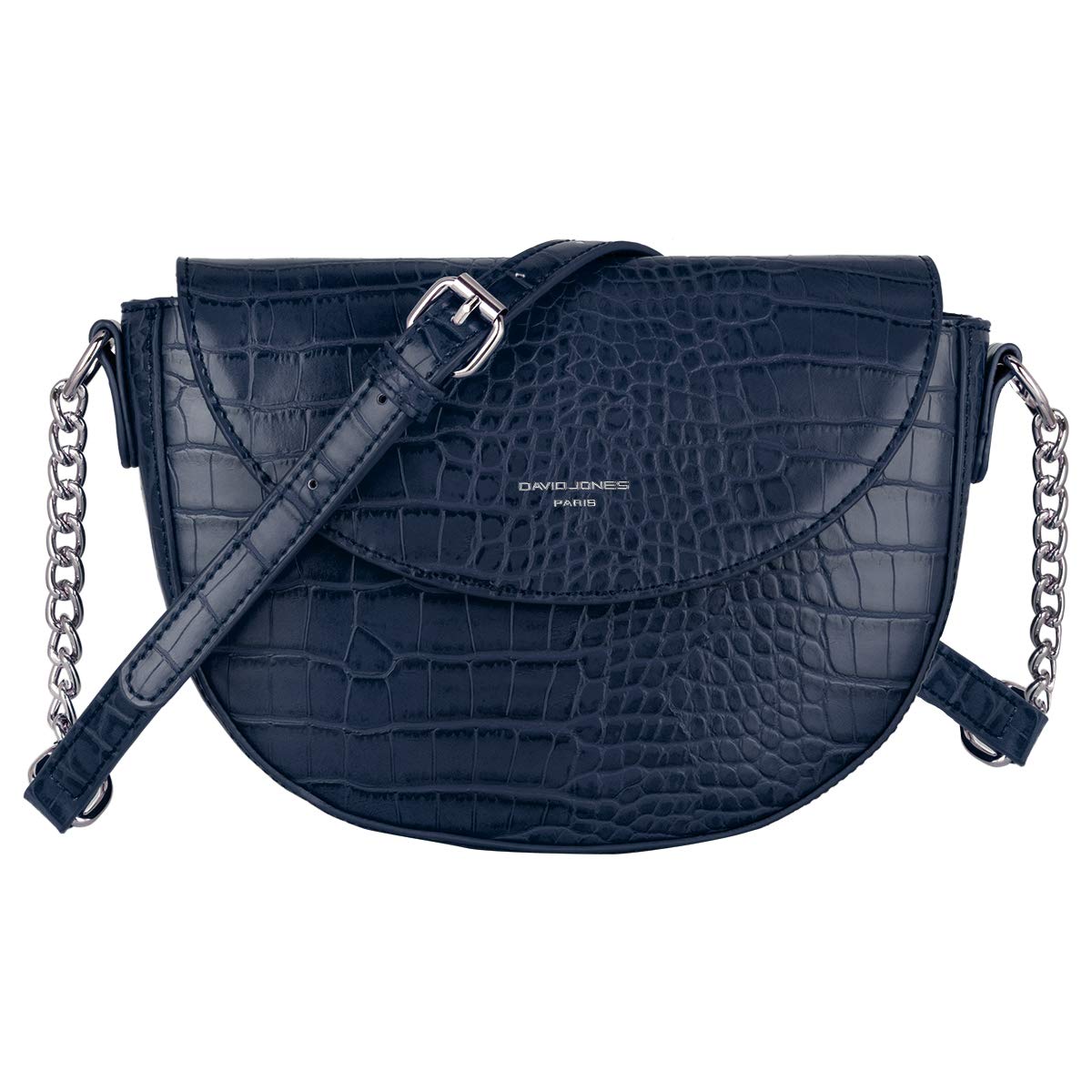 David Jones - Women's Small Crocodile Crossbody Bag - Ladies Chain Shoulder Bag PU Leather - Half Moon Round Messenger Clutch Saddle Bag - Fashion Elegant Trendy City Evening Shopping - Blue