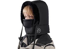 Kids Faux Fur Trapper Trooper Hat 3 in 1 Ski Mask Balaclava Earflap Ushanka Balaclava Hood for Boys Girls Black