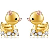 Sterling Silver Duck Earrings - Cute Yellow Duck Jewelry for Women