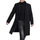 SOMTHRON Men's Casual Trench Coat Mid Long Single Breasted Slim Fit Peacoat Notched Lapel Winter Business Overcoat