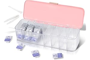 VORDRASSIL P-80 Daily Contact Lens Organizer with Remover & Tweezer, Disposable Lens Dispenser, Clear Plastic Box for All Brands (Pink)