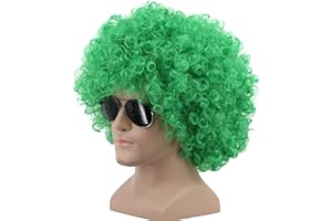 yuehong Short Fluffy Disco Afro Wigs Synthetic Anime Cosplay Fancy Funny Wigs for Unisex Men Women (Green)