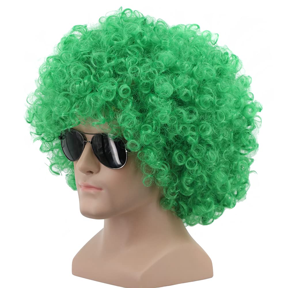 Yuehong Short Fluffy Curly Green Disco Afro Wig Clown Costume Anime Cosplay Fancy Funny Hair with Heat Resistant Synthetic Fibers for Unisex Men Women (Green) โ image 1