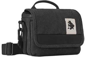COHEALI Shockproof Black Canvas Camera Bag Shoulder Sling with Padded Compartment for Compact Digital