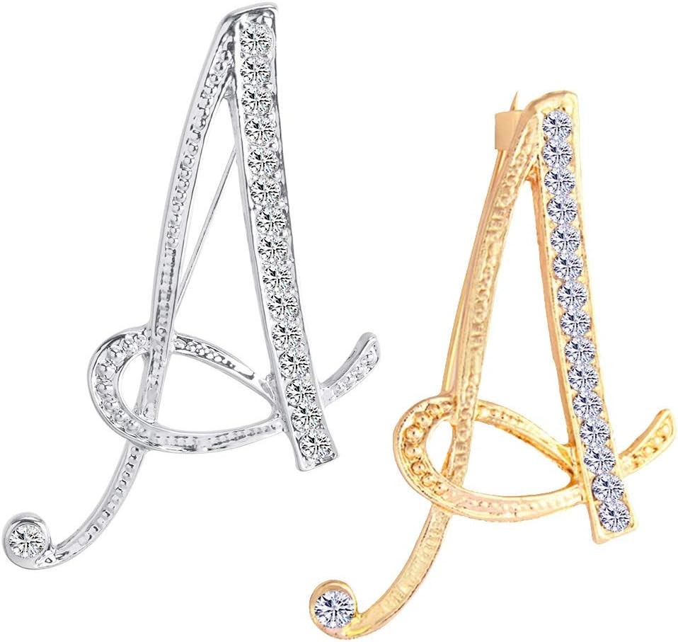 ETHOON 2 Pcs Letter Brooch Pins Initial Rhinestone Silver Gold Plated Brooch for Women Crafts A-Z
