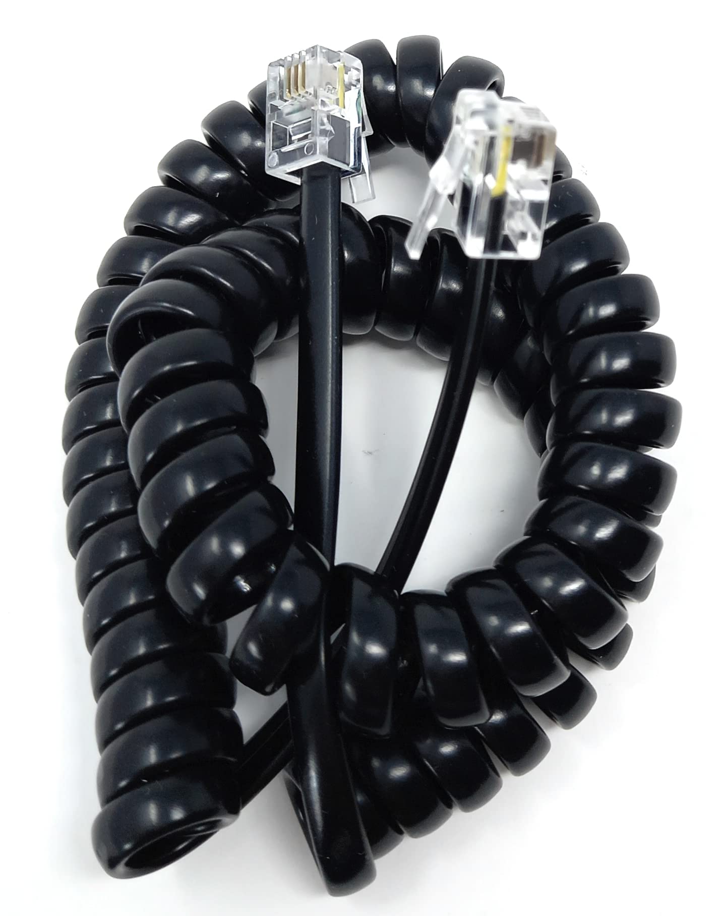 DRUT 2m Coiled RJ10 RJ9 RJ22 4P4C 4 PIN Telephone Handset Curly Lead Cable 5.6ft Black