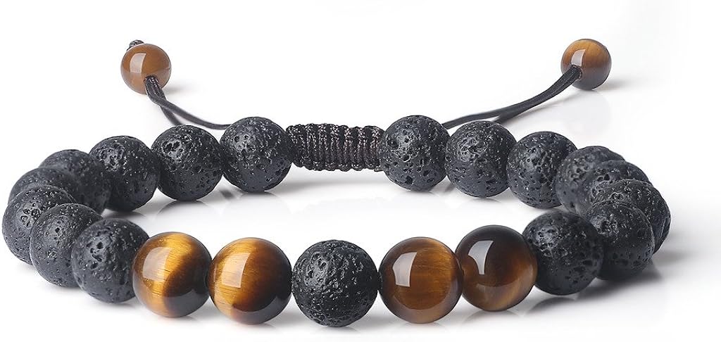 COAI Lava Stone Beaded Bracelet for Men Women Tiger Eye Bracelet, Adjustable (5.9-7.5 inches)