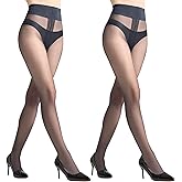 Aaronano 2 Pairs Rip Resistant Pantyhose for Women Sheer Tights Control Top Pantyhose 10D T-Crotch High Waist Stockings