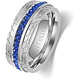 8mm Black Gold Plated Titanium Steel Mens Ring Princess cut Blue CZ Men Wedding Band Man Ring