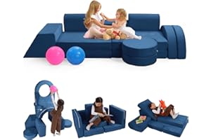 Fivetry 12PCS Modular Kids Play Couch, Child Sectional Sofa, Kids Floor Sofa for Playroom Fort Building, Convertible Foam and Floor Cushion for Boys and Girls