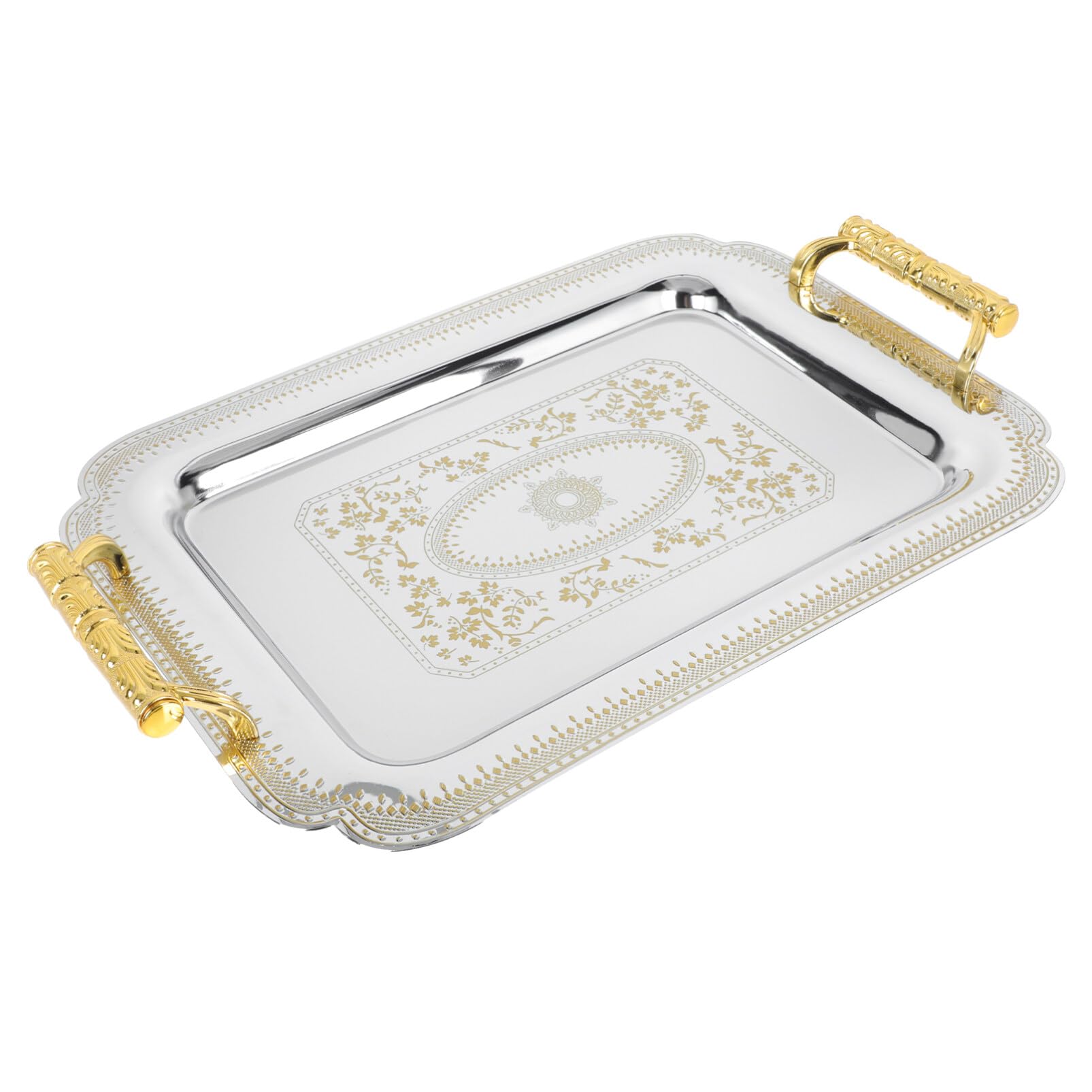 Cabilock Double Handles Tray European Style Vintage Fruit Plate 13.8 Inch Serving Tray for Parties Weddings Ktv Hotel Buffet Table