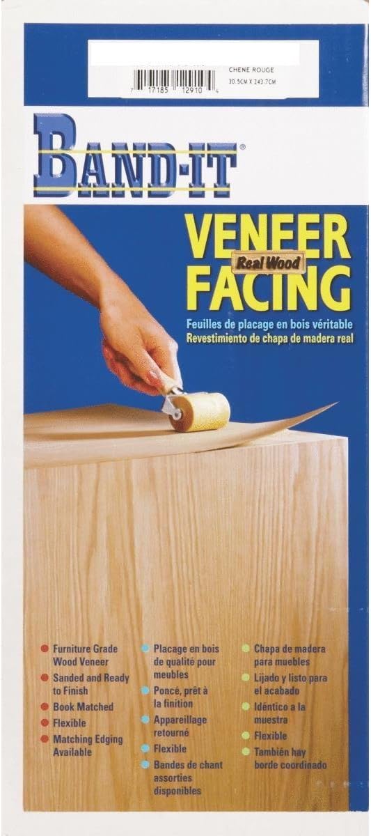 Band-It 12921 Iron-On Real Wood Veneer Facing, Red Oak, 12" x 96"