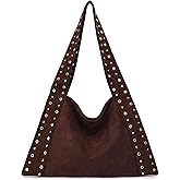 JQAliMOVV Suede Purses for Women Large Suede Handbag Slouchy Tote Bag Hobo Studded Purse