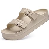 Goosecret Women's Platform Sandals with Arch Support, Chunky Lightweight Foam Slip on Slides, Comfortable Summer Beach Sandals with Adjustable Buckle