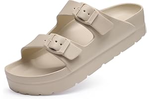Goosecret Women's Platform Sandals with Arch Support, Chunky Lightweight Foam Slip on Slides, Comfortable Summer Beach Sandals with Adjustable Buckle