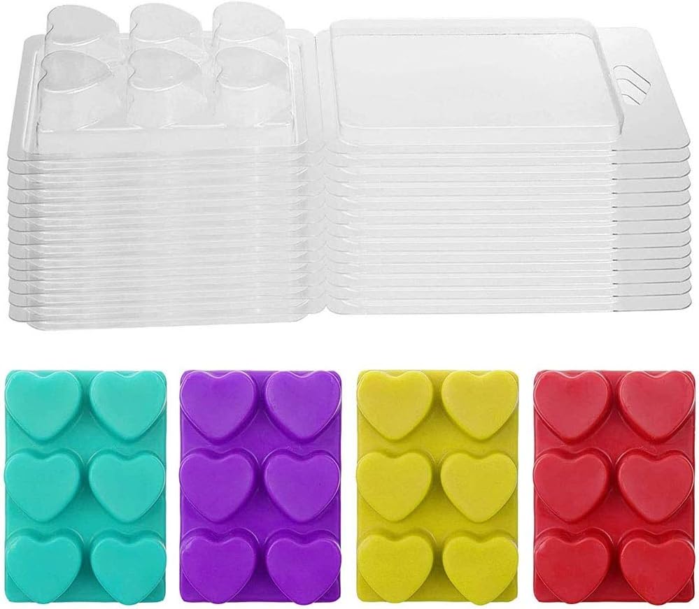 HONEYY Wax Melt Molds, 50 Pack 6 Cavity Clear Plastic Wax Melt