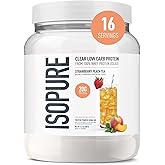 Isopure Clear Whey Isolate Protein Powder, Lactose Free, Gluten Free, Naturally Flavored, Strawberry Peach Tea, 20g Protein Per Serving, 14.1 Oz, 16 Servings