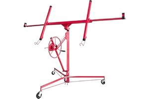 Elevon 11FT Drywall Lift Panel Hoist Jack Lifter, 150LBS Heavy Duty Sheetrock Lift, Rolling Caster Wheels, Lockable Construction Tools, Adjustable Telescopic Arm, Red