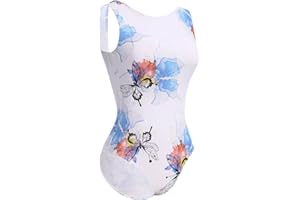 AFAVOM Ballet Leotards for Women Adult Butterfly Flower Print Backless Gymnastics Leotards with Bra Training Practices