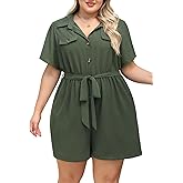 Nemidor Womens Plus Size Casual Romper Summer Casual Dressy Outfits Short Pants Jumpsuit with Belt and Pocket 16-26