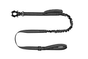 ICEFANG Tactical Dog Leash,K9 Training Walking Bungee Lead with 2 Control Handle,Heavy Duty Quick Release Metal Clasp,Hands Free D-Ring for Medium Large Dogs (6ft,Reflective Black)