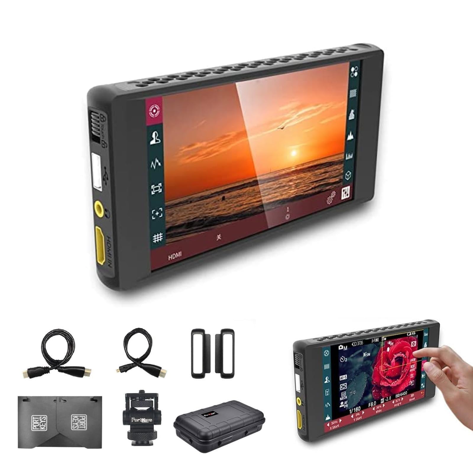 Portkeys PT6 DCI-P3 IPS Touchscreen 5.2'' On-Camera Field Monitor with 1080P 60 HDMI Output, 4K HDMI 30p Input, 3D LUT Out, Peaking Frame, Image Crop, Stretch Effect(Vertical), Peaking Frame