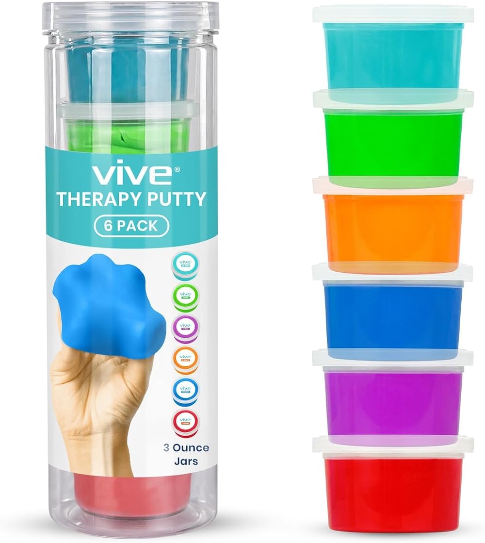 Vive Therapy Putty - 6 Count Hand Grip Strength, Stress Relief Tool