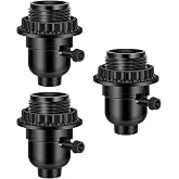 UL Listed E26 Light Socket, Threaded Lamp Socket Replacement with ON/Off Switch Medium Base Lamp Parts with Lamp Shade Ring Ring for Table lamp, Floor lamp, Light Fixture(Black-3 Pack)