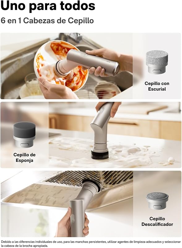 Limpiador giratorio eléctrico, IPX7, cepillo impermeable de cuerpo completo, limpiador inalámbrico de baño con 9 cabezales, hasta 22 pulgadas-libras