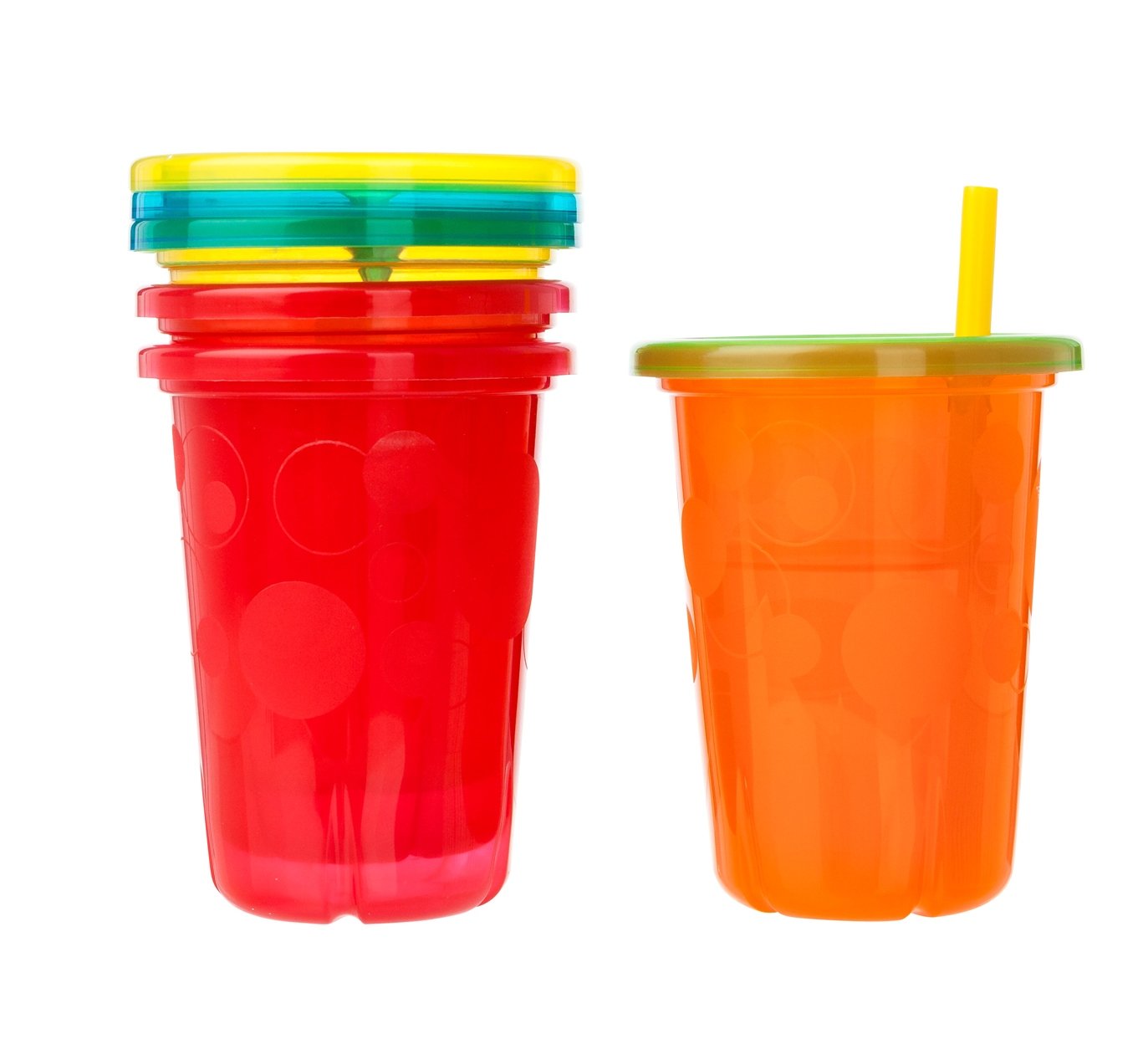 New 4 Pack SpillProof Plastic Cups With Lids Straws Tumbler Sippy