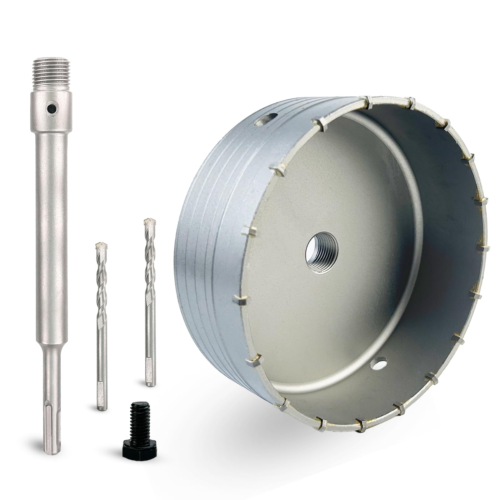 Photo 1 of 6-5/16" Concrete Hole Saw, 160mm Tungsten Steel Core Bit for Cinder Block, Brick, Rock, Plank Walls for Pipes or mini Split Lines, with SDS Plus Shank and 2 Center Positioning Drill Bits.