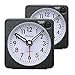 Peakeep Ultra Small, Battery Travel Alarm Clock with Snooze and Light, Silent with No Ticking Analog Quartz(Black-2Pcs)