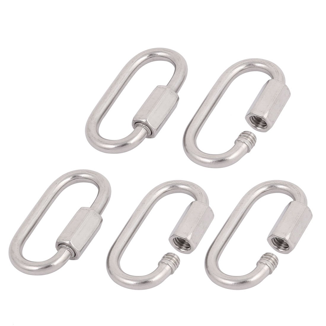 sourcing map 5pcs 304 Stainless Steel Outdoor Screw Lock Carabiner Hook Key Chain 3.5mm Thickness