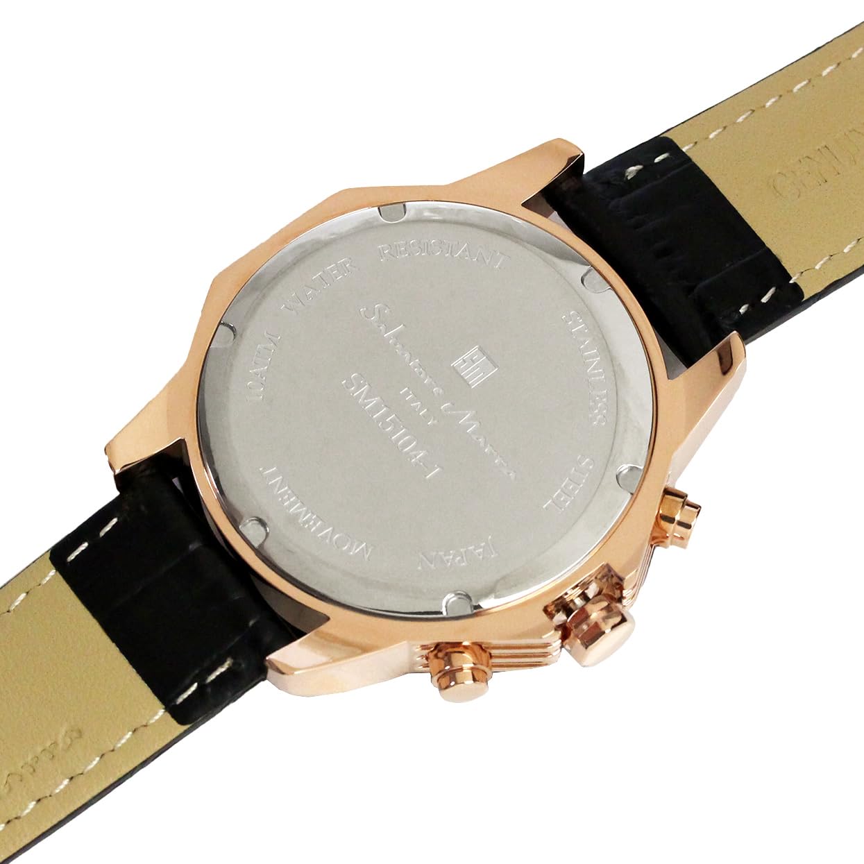 Salvatore Mala SM15104-PGPLLE Wristwatch, Red Chronograph, Water Resistant to 10 ATM, Business, Formal, Men's Leather Strap, Burpull, Black