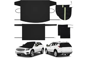 JULBEAR Car Windshield Cover, Windshield Snow Covers Set with 2 Mirror Covers Storage Bag for Ice and Snow Ice Removal Wiper Protector Fit Most Cars Trucks Vans SUV (Black)