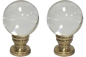 ROYAL DESIGNS, INC. Royal Designs Clear Crystal Ball 1.6" Lamp Finial for Lamp Shade, Polished Brass Base - Set of 2