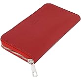 Fioretta Italian Genuine Leather Wallet For Women Credit Card Organizer Zip Around - Red