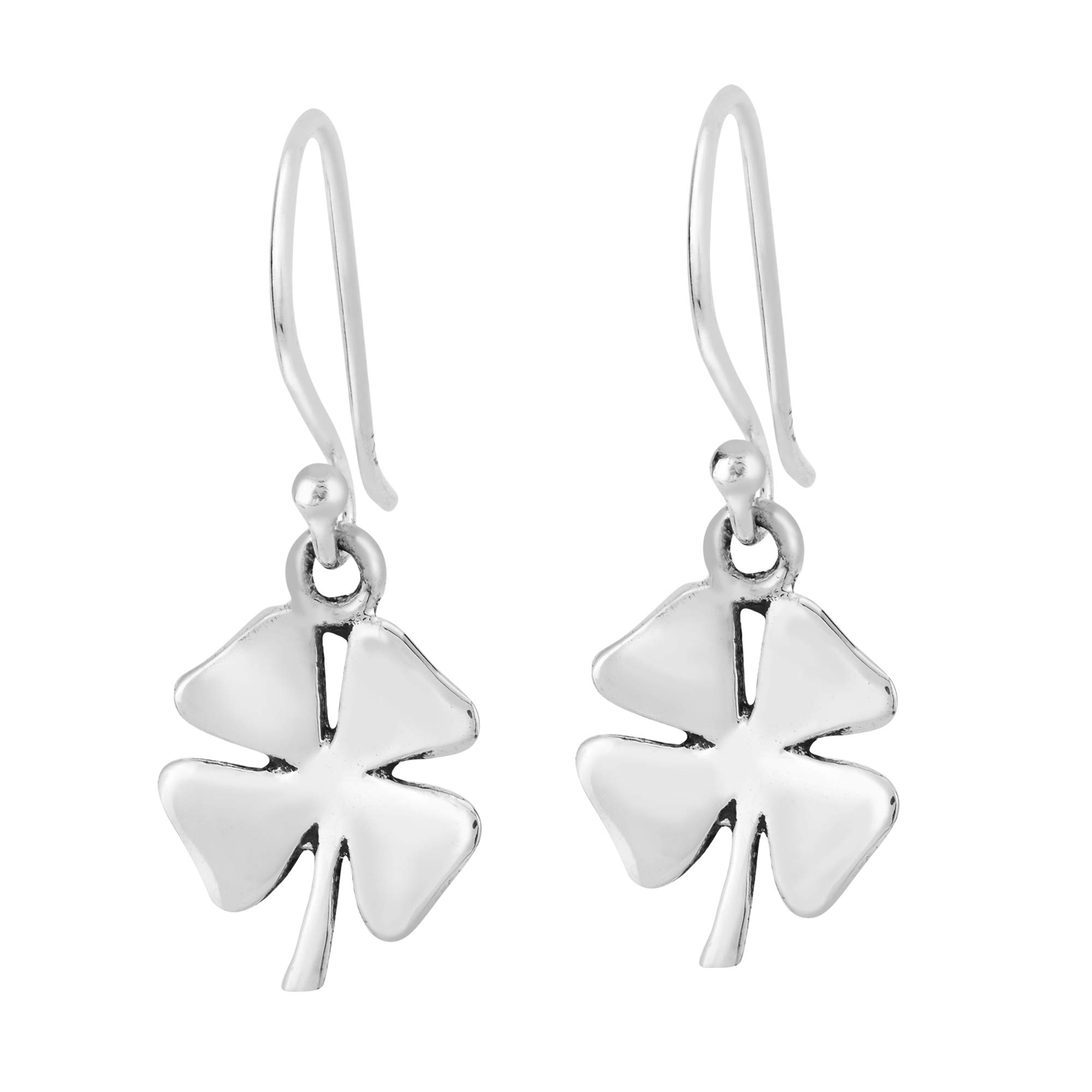AeraVida Lucky Charm Four-Leaf Clover Sterling Silver Dangle Earrings | Cute Sterling Silver Dangle Earrings | Earrings for Women | Lucky Dangle Earrings | Trendy Dangle Earrings