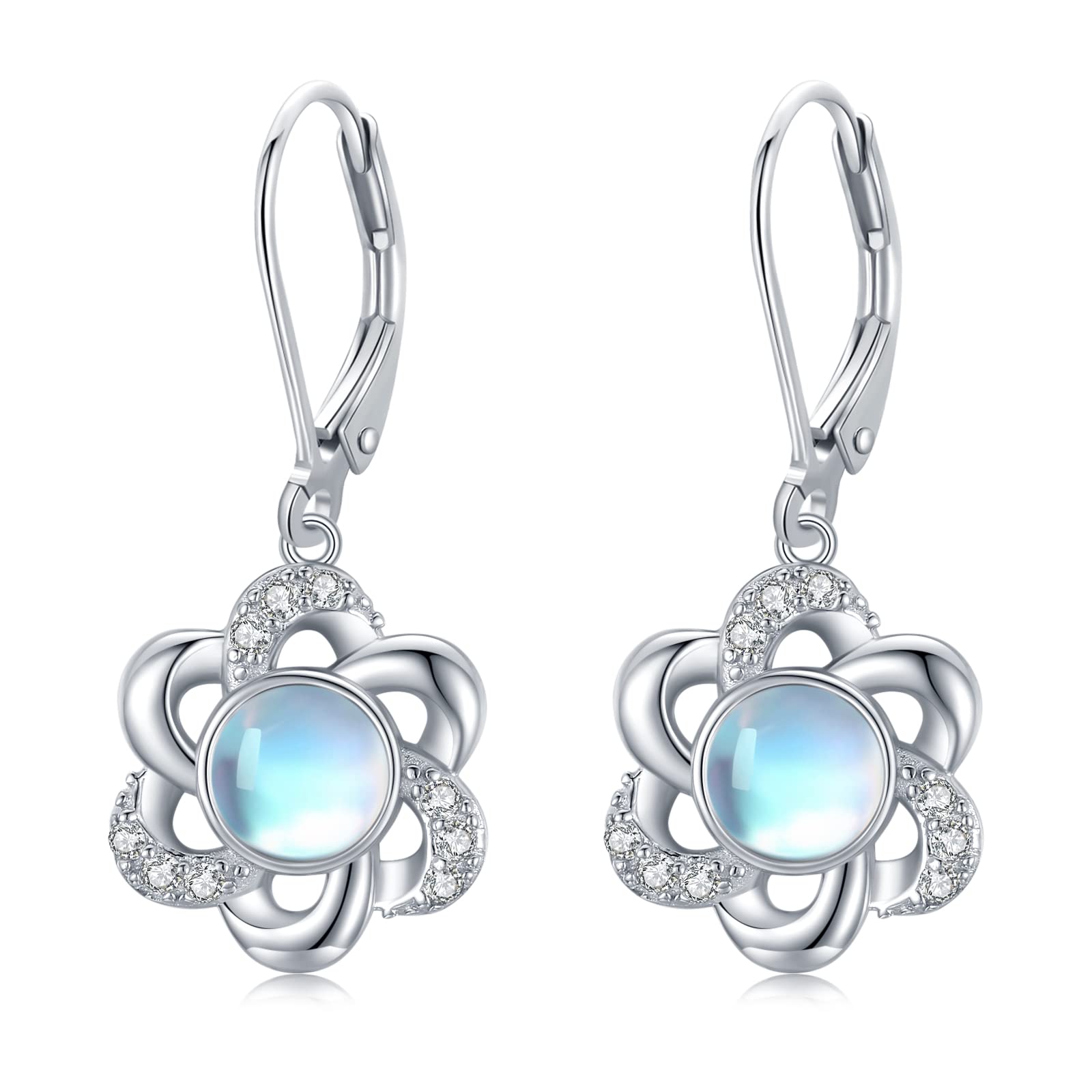 Flower Dangle Drop Eearrings 925 Sterling Silver Moonstone Leverback Earrings Hypoallergenic Jewellery Gifts for Women Girls